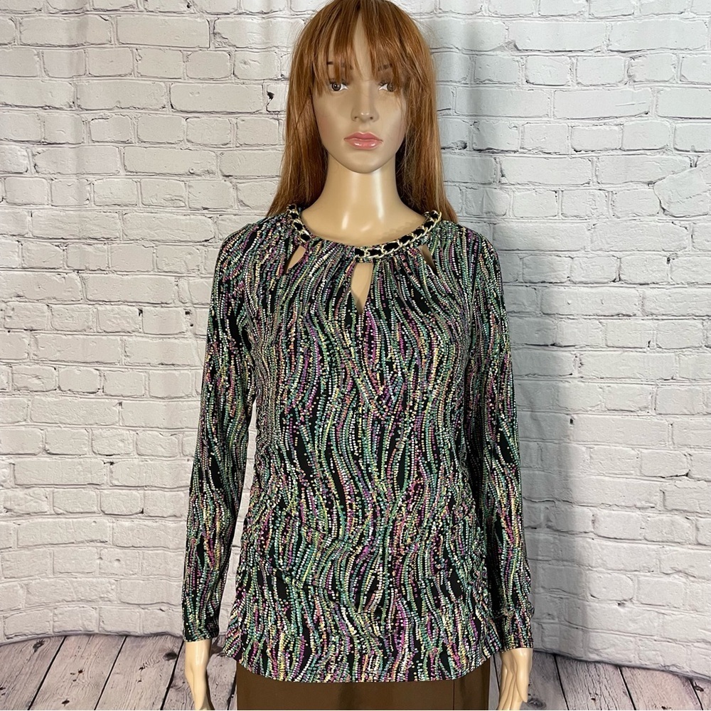 Thalia Sodi Tri Cut Chain Neck Long Sleeve Top Size S